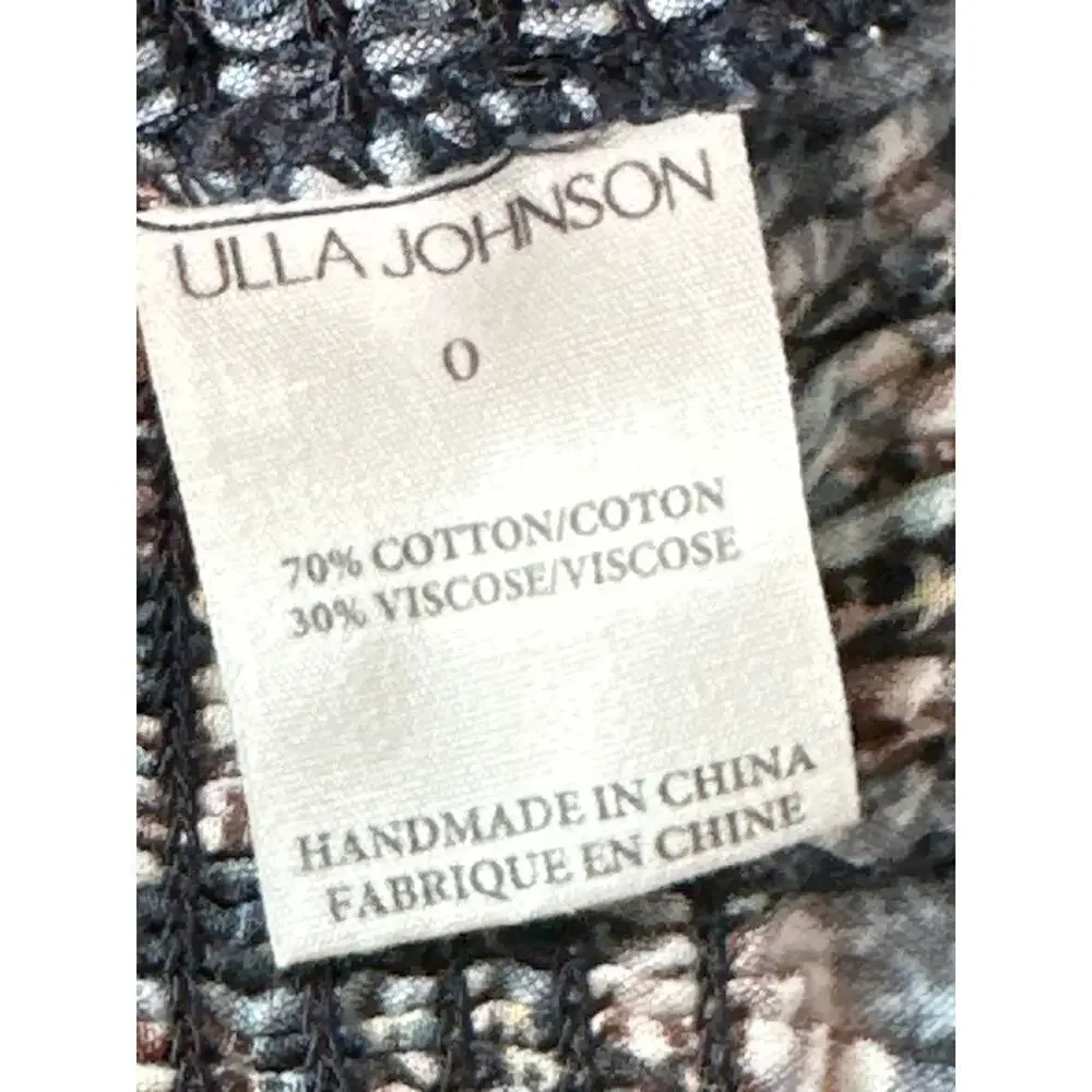 Ulla Johnson Warner Top Floral Puff Sleeve Peplum Babydoll Top Dark Blue 0